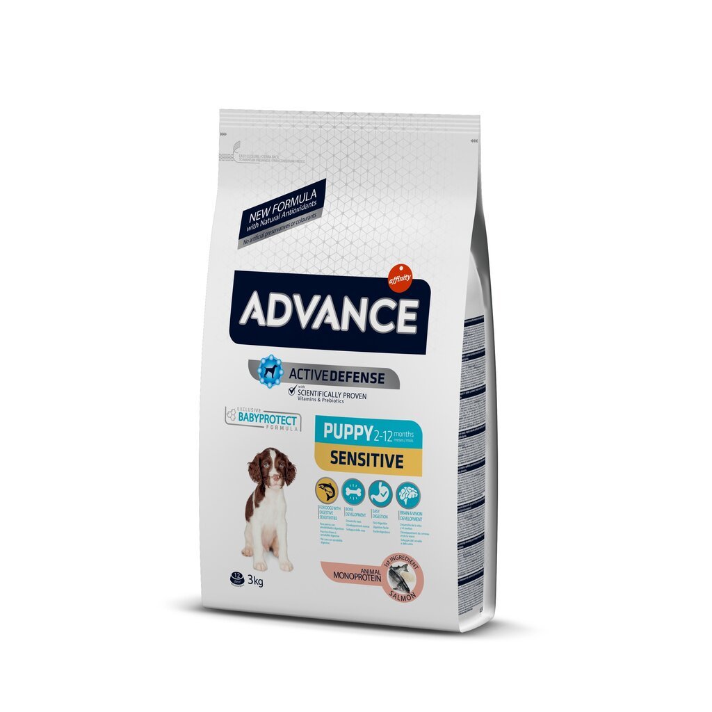 Advance Puppy Sensitive kasvaville pennuille lohen ja riisin kanssa, 3 kg hinta ja tiedot | Koiran kuivaruoka | hobbyhall.fi