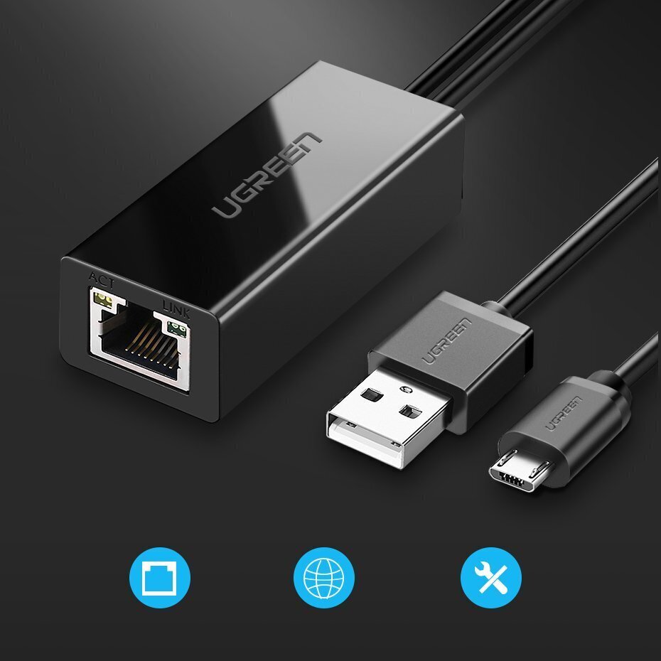 Ugreen 30985 Ulkoinen verkkosovitin USB 100Mbps Chromecastille 1m kaapelilla musta hinta ja tiedot | Adapterit | hobbyhall.fi