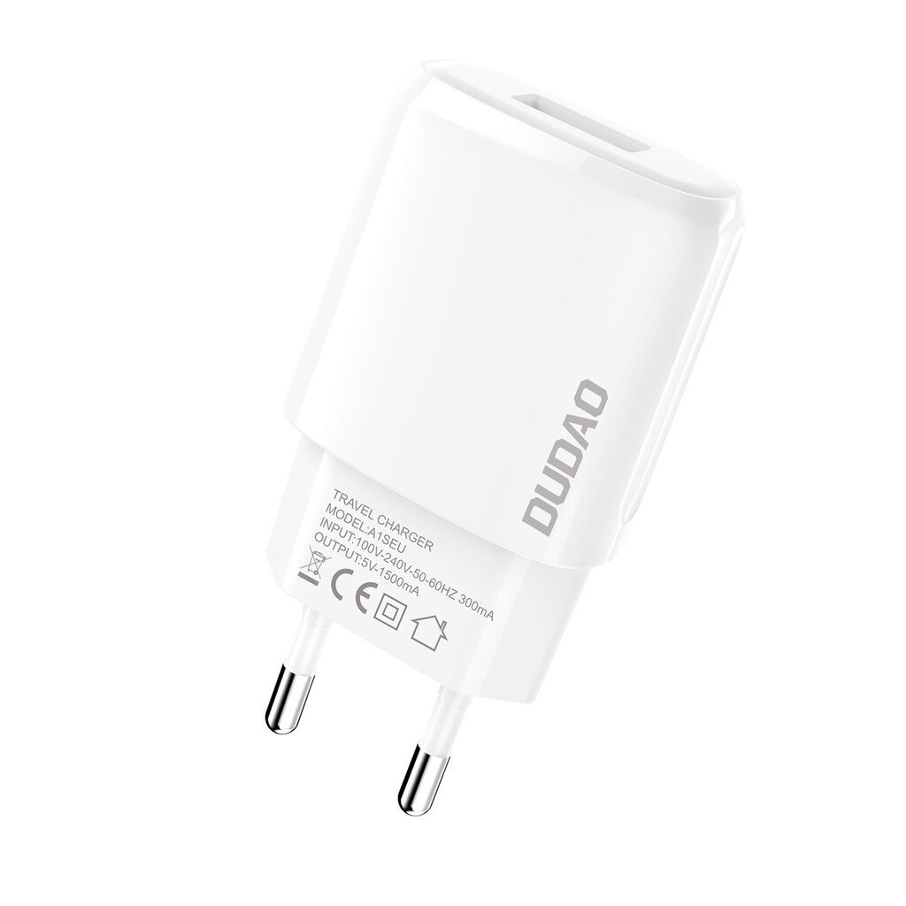 Dudao A1seul, USB-A 7.5W + USB-A kaapeli - Lightning 1m valkoinen hinta ja tiedot | Puhelimen laturit | hobbyhall.fi