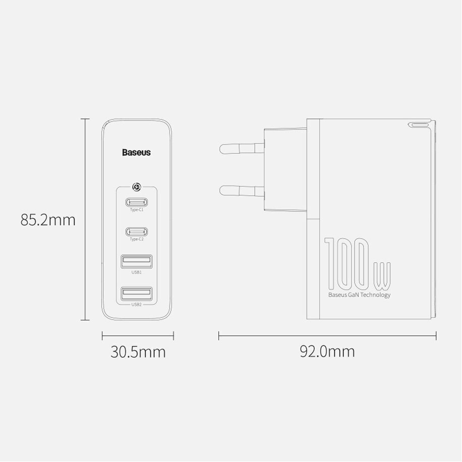 Baseus GaN2 Pro, 100 W USB / USB Type C Quick Charge 4+ Power Delivery valkoinen (CCGAN2P-L02) hinta ja tiedot | Puhelimen laturit | hobbyhall.fi