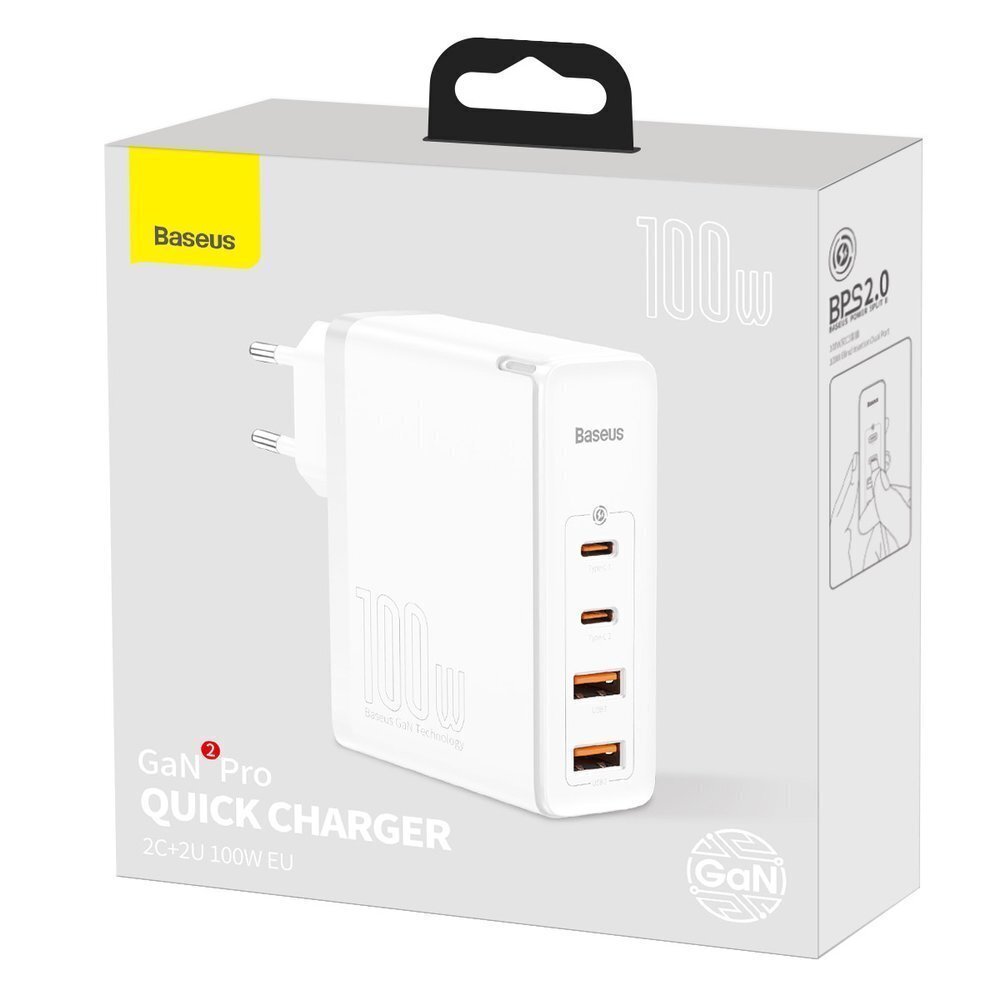 Baseus GaN2 Pro, 100 W USB / USB Type C Quick Charge 4+ Power Delivery valkoinen (CCGAN2P-L02) hinta ja tiedot | Puhelimen laturit | hobbyhall.fi