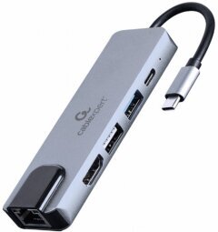 Gembird USB Type-C 5-in-1 Grey hinta ja tiedot | Adapterit | hobbyhall.fi