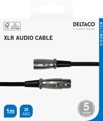 XLR-audiokaapeli Deltaco 3-nastainen uros - 3-nastainen naaras, 26 AWG, 1m, Musta/XLR-1010-K/00160001 hinta ja tiedot | Kaapelit ja adapterit | hobbyhall.fi