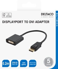 Deltaco DVI-I Single Link - DisplayPort, 1080p 60Hz, 0.2m, musta / DP-DVI14-K / 00110017 hinta ja tiedot | Deltaco Tietokoneiden lisävarusteet | hobbyhall.fi