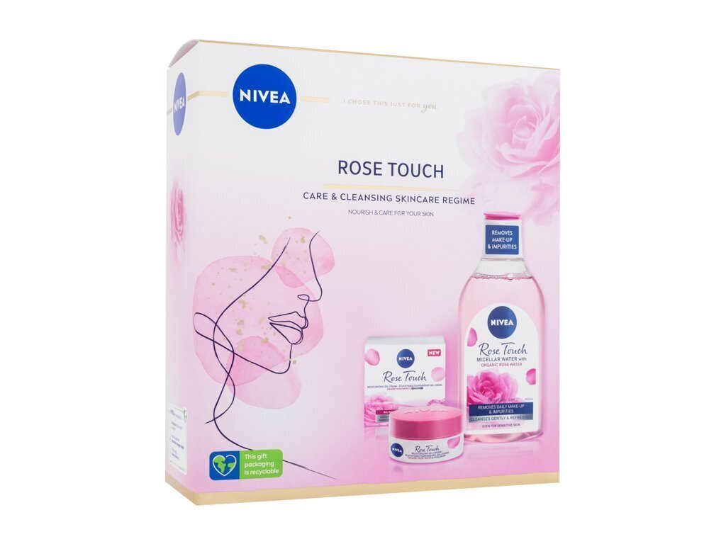 Kosmetiikkasetti naisille Nivea Rose Touch: kosteuttava päivägeeli-voide kaikille ihotyypeille 50 ml + misellivesi luomuruusuvedellä 400 ml hinta ja tiedot | Kasvovoiteet | hobbyhall.fi