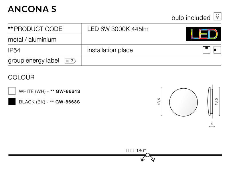 AZzardo Ancona s AZ2191 ulkoseinävalaisin AZ2191 AZ2191 hinta ja tiedot | Puutarha- ja ulkovalot | hobbyhall.fi