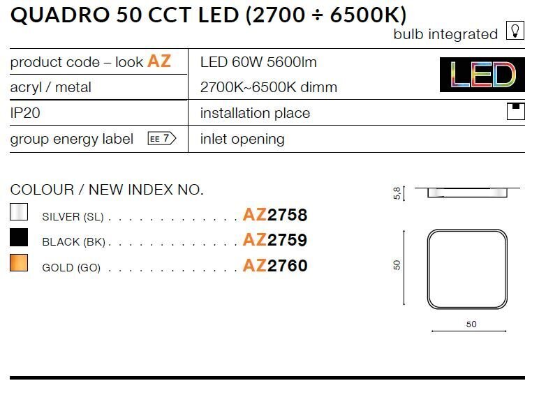 Kattovalaisin AZzardo Quadro AZ2760 hinta ja tiedot | Kattovalaisimet | hobbyhall.fi