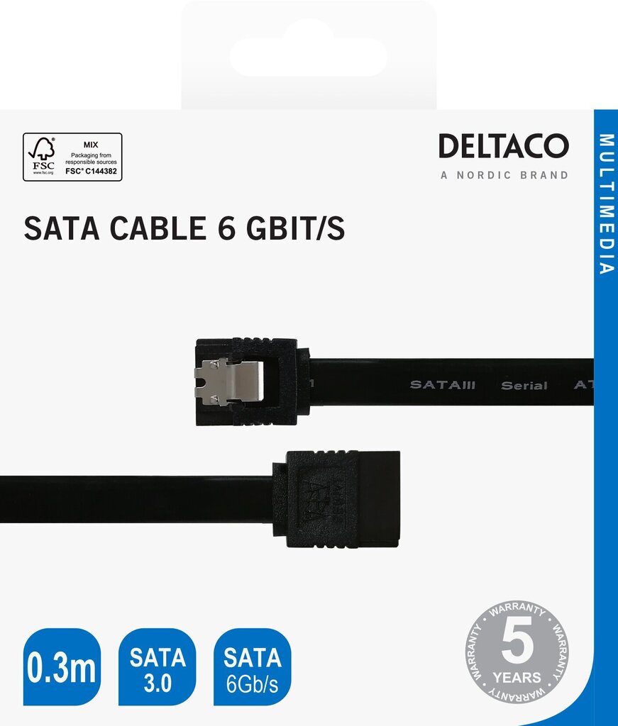Deltaco SATA 3.0, 0,3 m, musta / SATA-1000-K / 00200001 hinta ja tiedot | Kaapelit ja adapterit | hobbyhall.fi