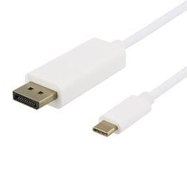 USB-C - DisplayPort-kaapeli Deltaco 4K UHD, kullatut liittimet, 1m, valkoinen / USBC-DP101-K / 00140013 hinta ja tiedot | Deltaco Kodinkoneet ja kodinelektroniikka | hobbyhall.fi
