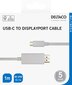 USB-C - DisplayPort-kaapeli Deltaco 4K UHD, kullatut liittimet, 1m, valkoinen / USBC-DP101-K / 00140013 hinta ja tiedot | Kaapelit ja adapterit | hobbyhall.fi