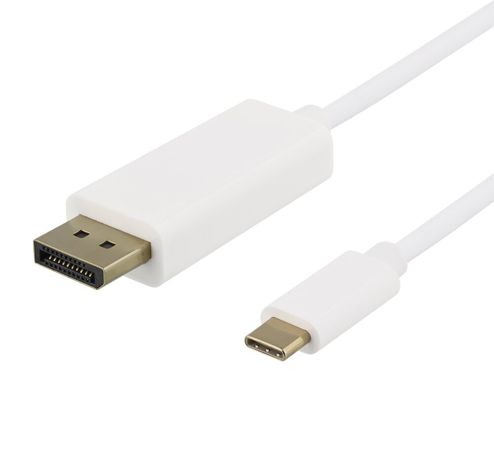 USB-C - DisplayPort kaapeli Deltaco 4K UHD, kullatut liittimet, 2m, valkoinen / USBC-DP201-K ​​​/ 00140016 hinta ja tiedot | Kaapelit ja adapterit | hobbyhall.fi