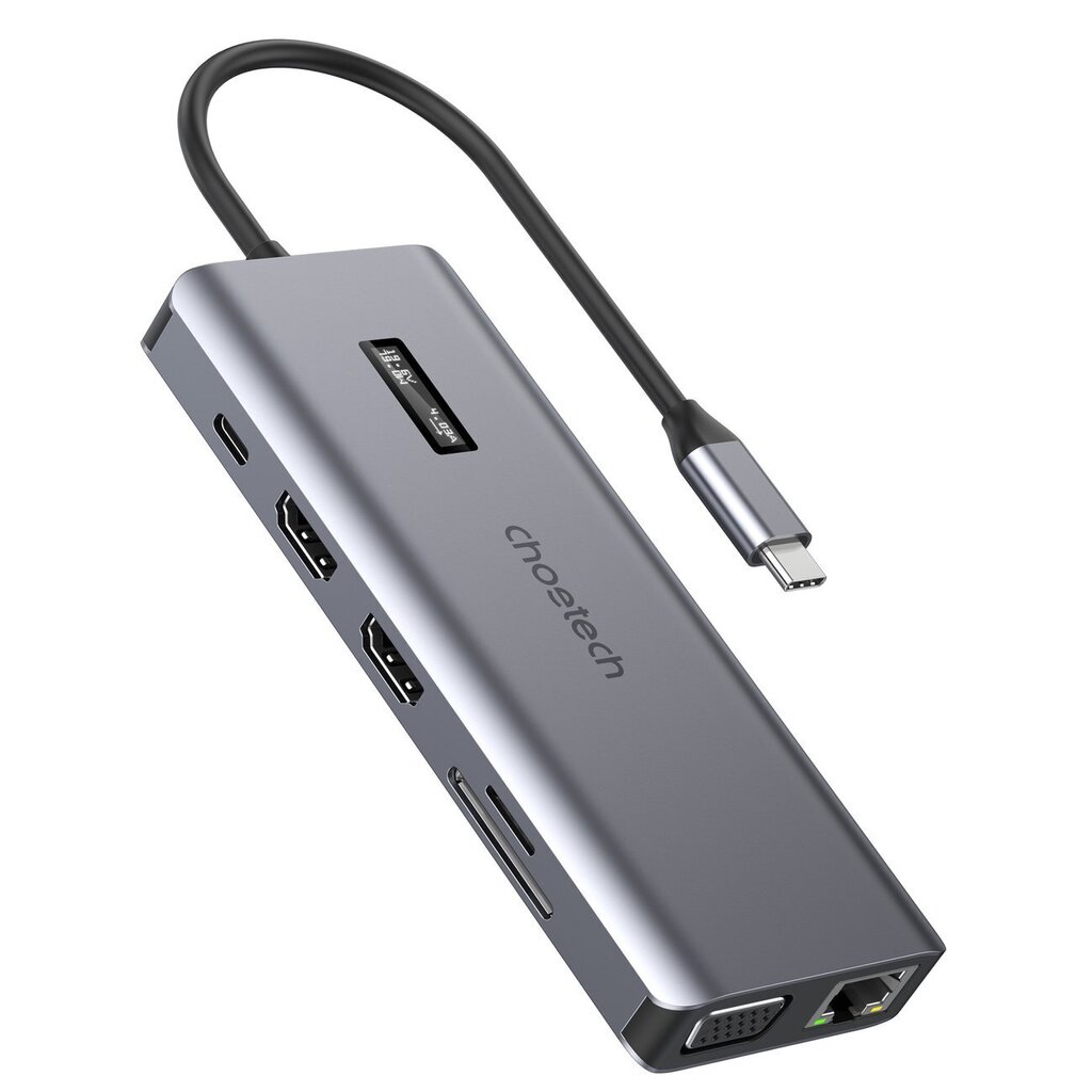 Choetech HUB-M26, USB-C - USB-C / USB-A / HDMI / VGA / AUX / SD / TF harmaa hinta ja tiedot | Adapterit | hobbyhall.fi