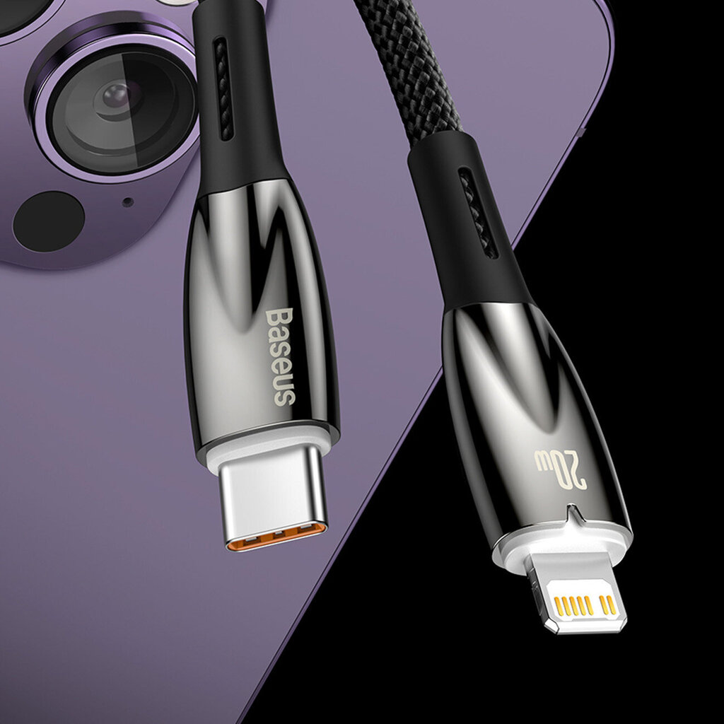 Baseus Glimmer -sarja, nopea lataus USB-C 480 Mt/s PD 100W 2m musta hinta ja tiedot | Puhelinkaapelit | hobbyhall.fi