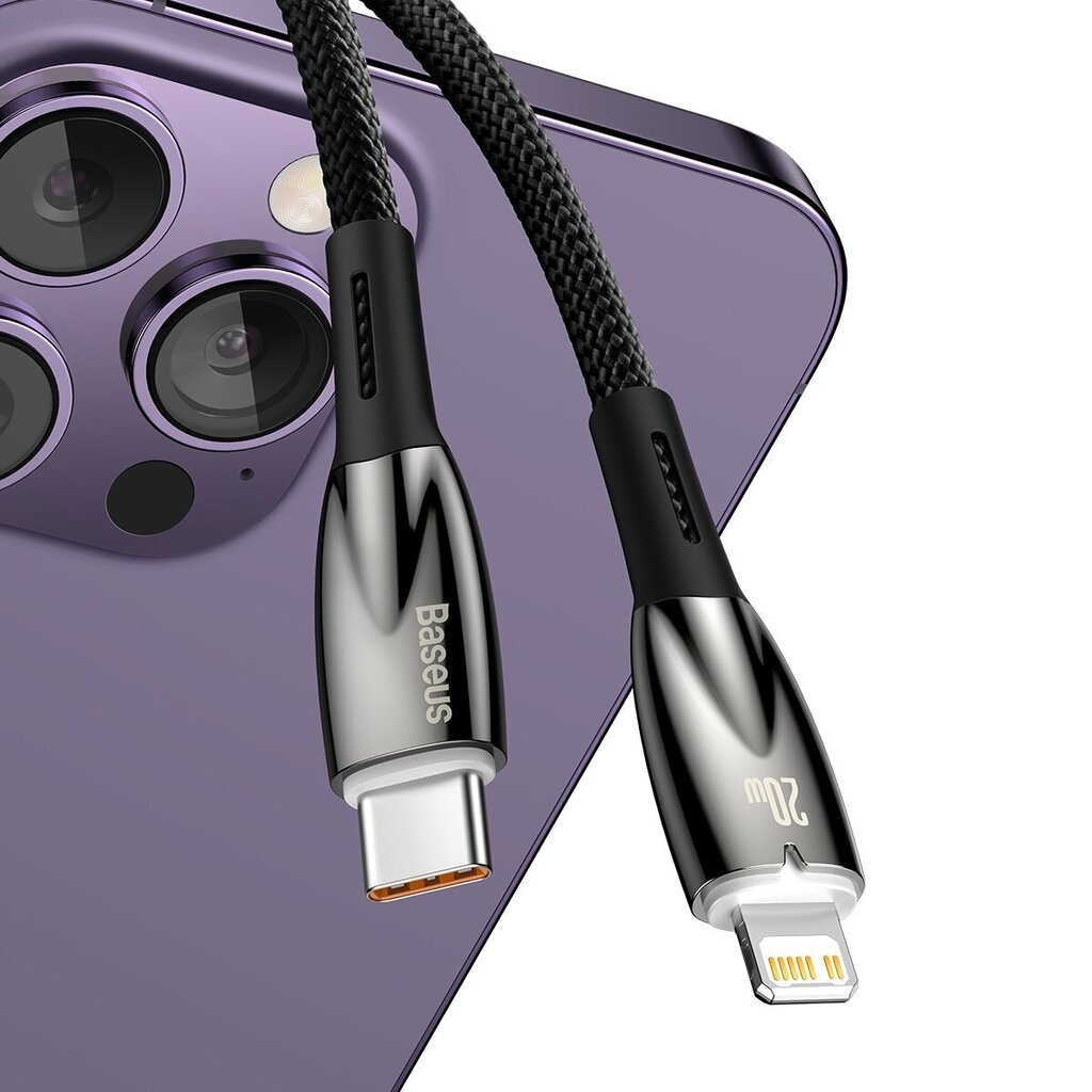 Baseus Glimmer Series, nopea lataus USB-C - Lightning 480Mb/s PD 20W 1m musta hinta ja tiedot | Puhelinkaapelit | hobbyhall.fi