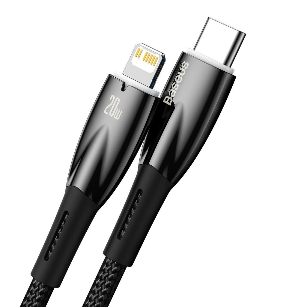 Baseus Glimmer Series, nopea lataus USB-C - Lightning 480Mb/s PD 20W 2m musta hinta ja tiedot | Puhelinkaapelit | hobbyhall.fi