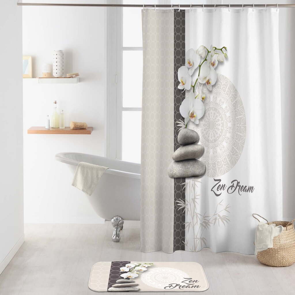 Orchizen-suihkuverho, 180 x 200 cm, valkoinen / harmaa hinta ja tiedot | Kylpyhuoneen sisustus | hobbyhall.fi