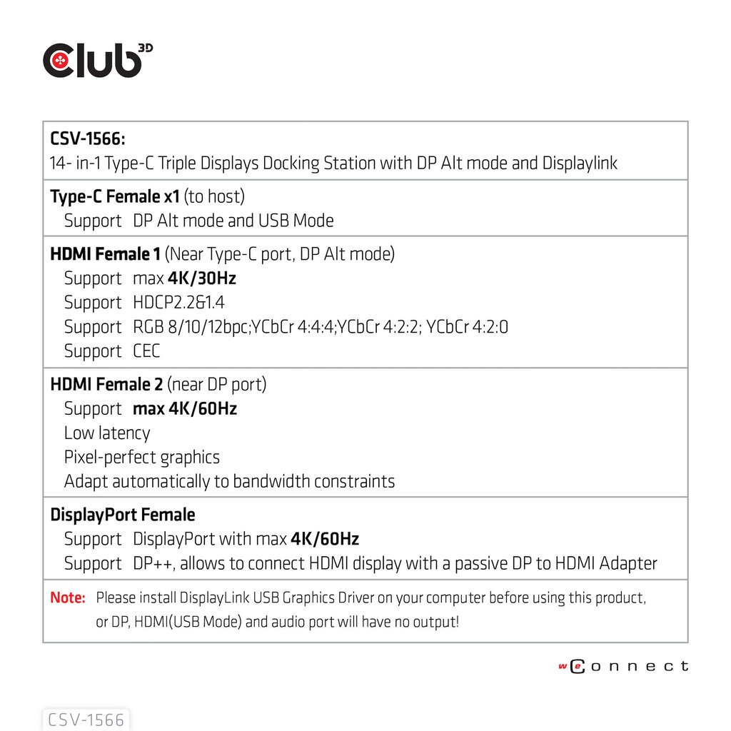 Club 3D CSV-1566 hinta ja tiedot | Kannettavien tietokoneiden lisätarvikkeet | hobbyhall.fi