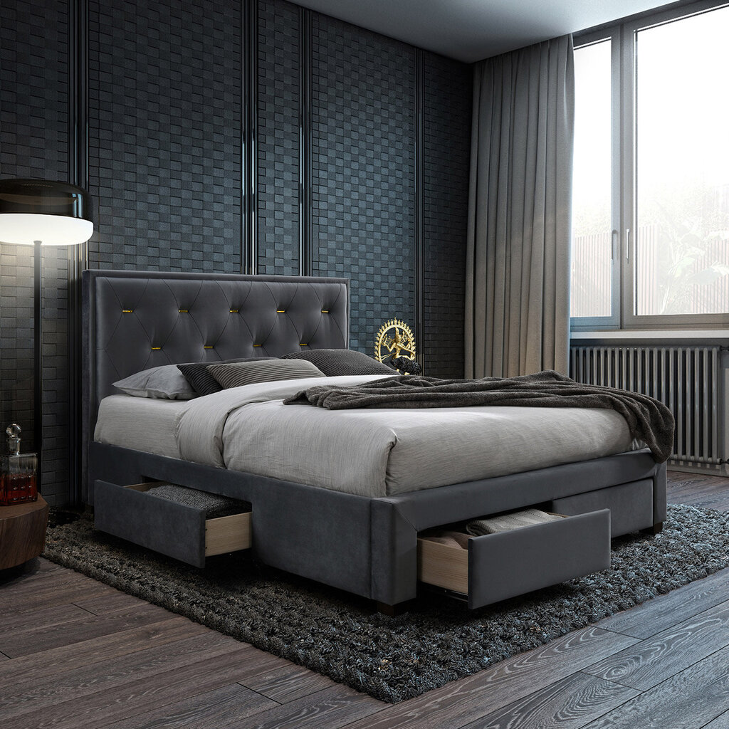 GLOSSY sänky 160 cm x 200 cm, HARMONY DELUX patjalla, harmaan värinen hinta ja tiedot | Sängyt | hobbyhall.fi