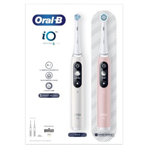 iOM6d.2I6.1 Oral-B iO6 Duo Pack sähköhammasharja White + Pink Sand Extra lisäkahva hinta ja tiedot | Sähköhammasharjat | hobbyhall.fi