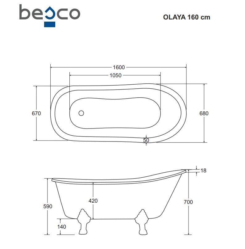 Kylpyamme Besco Olaya Glam 160, Graphite+Chrome hinta ja tiedot | Kylpyammeet | hobbyhall.fi