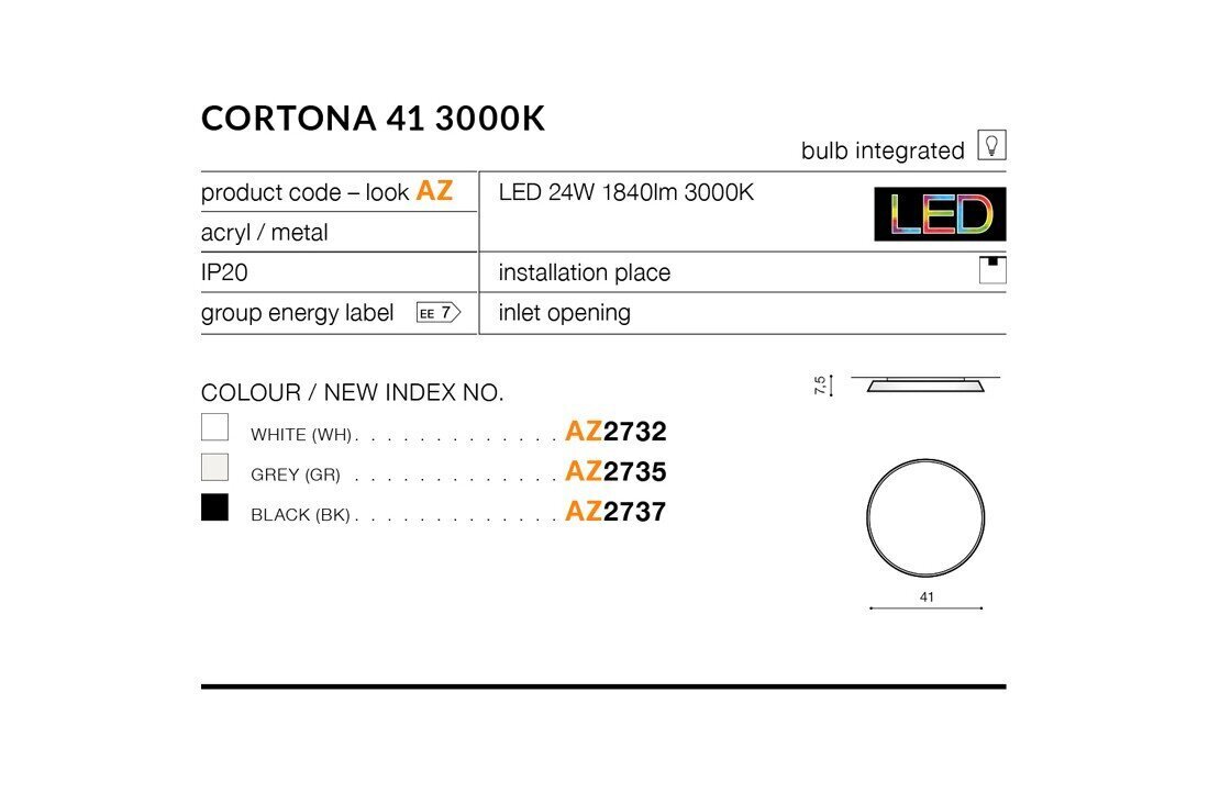 Azzardo Cortona AZ2736 hinta ja tiedot | Kattovalaisimet | hobbyhall.fi