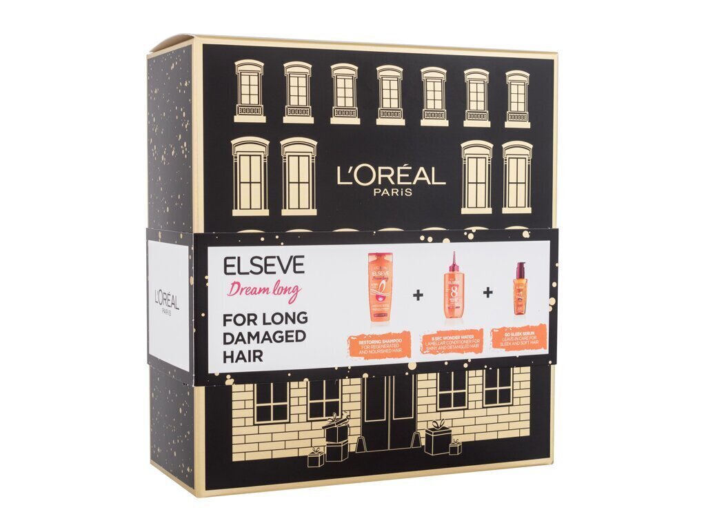 Lahjasetti vaurioituneille hiuksille L'oreal Paris Elseve Dream Long: shampoo 250 ml + hoitoaine 200 ml + hoitoaine 200 ml hinta ja tiedot | Shampoot | hobbyhall.fi