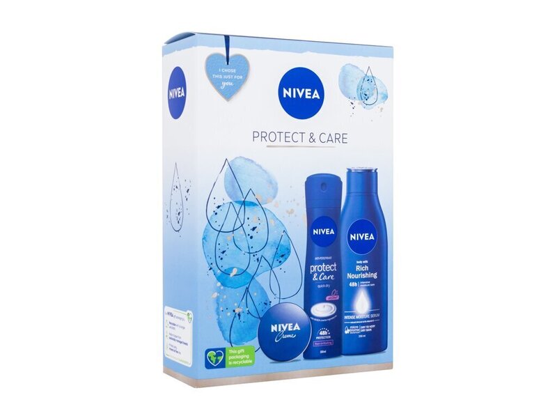 Nivea Protect & Care setti naisille: deodorantti, 150 ml + voide, 30 ml + Rich Nourishing vartaloemulsio, 250 ml