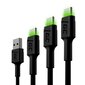 Green Cell USB-C -kaapelisarja 3x QC 3,0 0,3 m 1,2 m 2 m hinta ja tiedot | Puhelinkaapelit | hobbyhall.fi