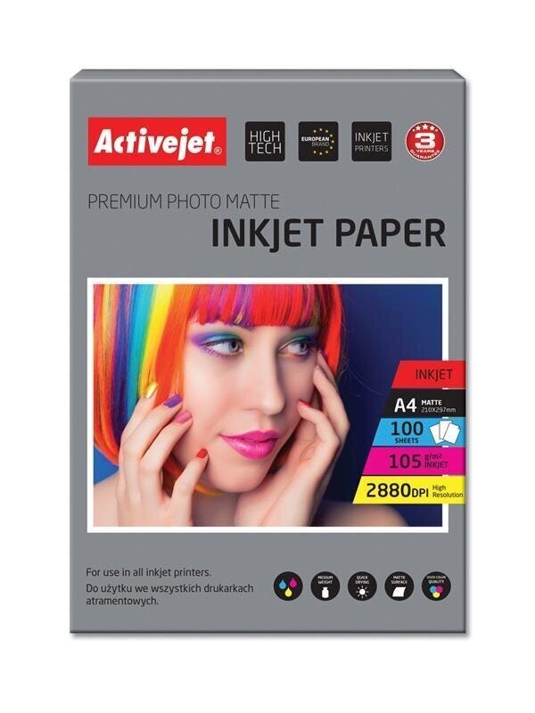 Activejet AP4-105M100 Matta valokuvapaperi 105 g/m², 100 arkkia hinta ja tiedot | Vihkot, muistikirjat ja paperit | hobbyhall.fi