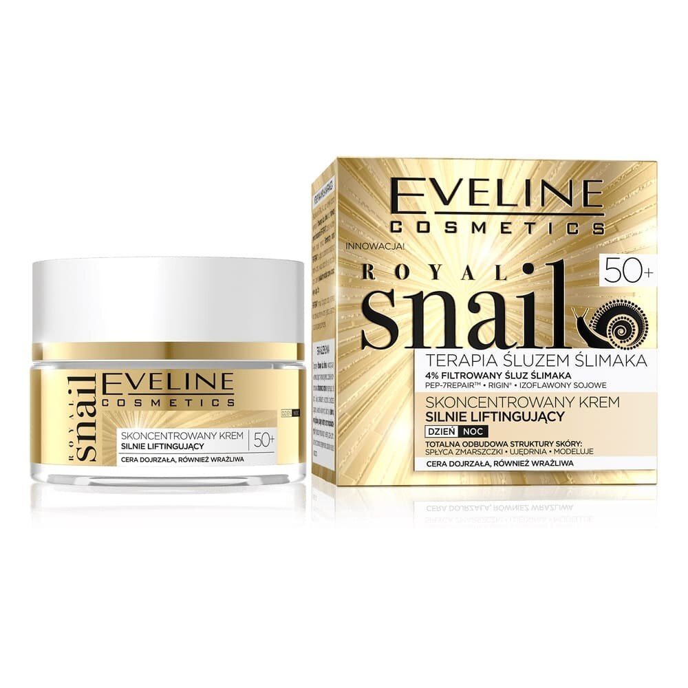 Korjaava kasvovoide etananlimalla, päivä- ja yökäyttöön, Eveline Cosmetics Royal Snail 50+ 50 ml hinta ja tiedot | Kasvovoiteet | hobbyhall.fi