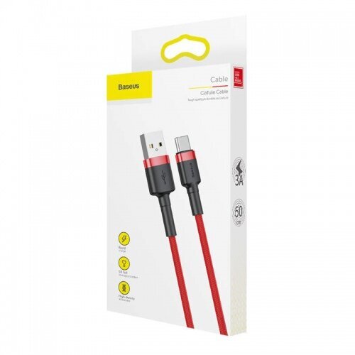 Kaapeli Baseus USB 2.0 A -liitäntä - USB C-liitäntä 0,5 m, QC3.0 nailonpinnoitteella Cafule, punainen hinta ja tiedot | Puhelinkaapelit | hobbyhall.fi