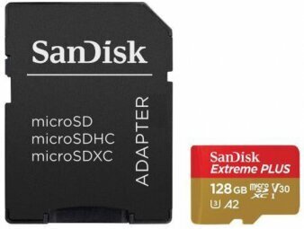 SanDisk Extreme Plus MicroSDXC 128GB (+ SD-sovitin) hinta ja tiedot | Kameran muistikortit | hobbyhall.fi