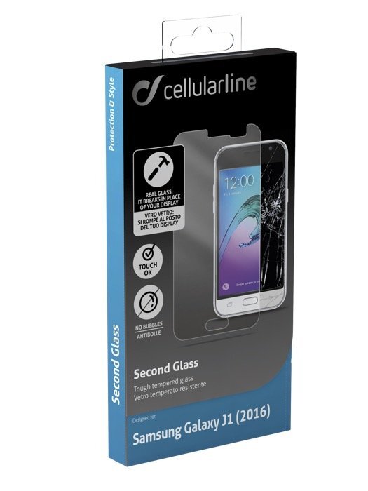 Samsung Galaxy J1(2016) -panssarilasi SECOND GLASS by Cellular tr. hinta ja tiedot | Näytönsuojakalvot ja -lasit | hobbyhall.fi