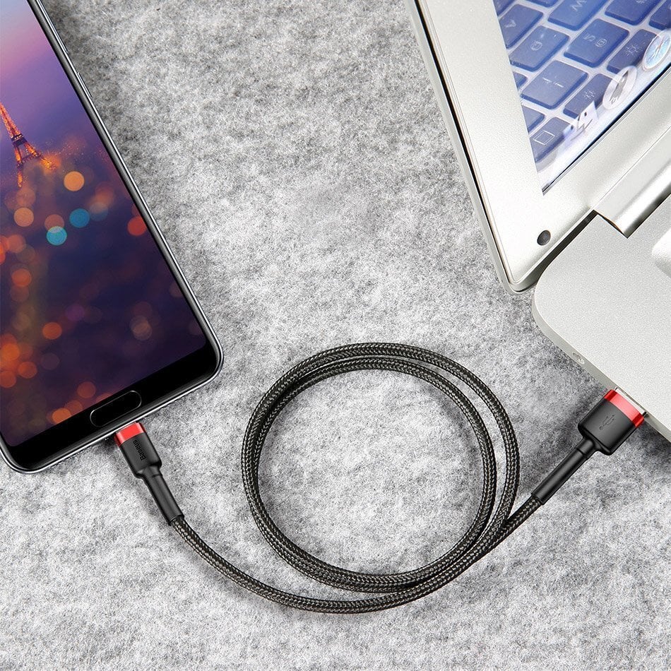 Kaapeli Baseus USB Nylon Braided Wire Usb / Usb-C Qc3.0 2A 3m, punainen CATKLF-U09 hinta ja tiedot | Puhelinkaapelit | hobbyhall.fi