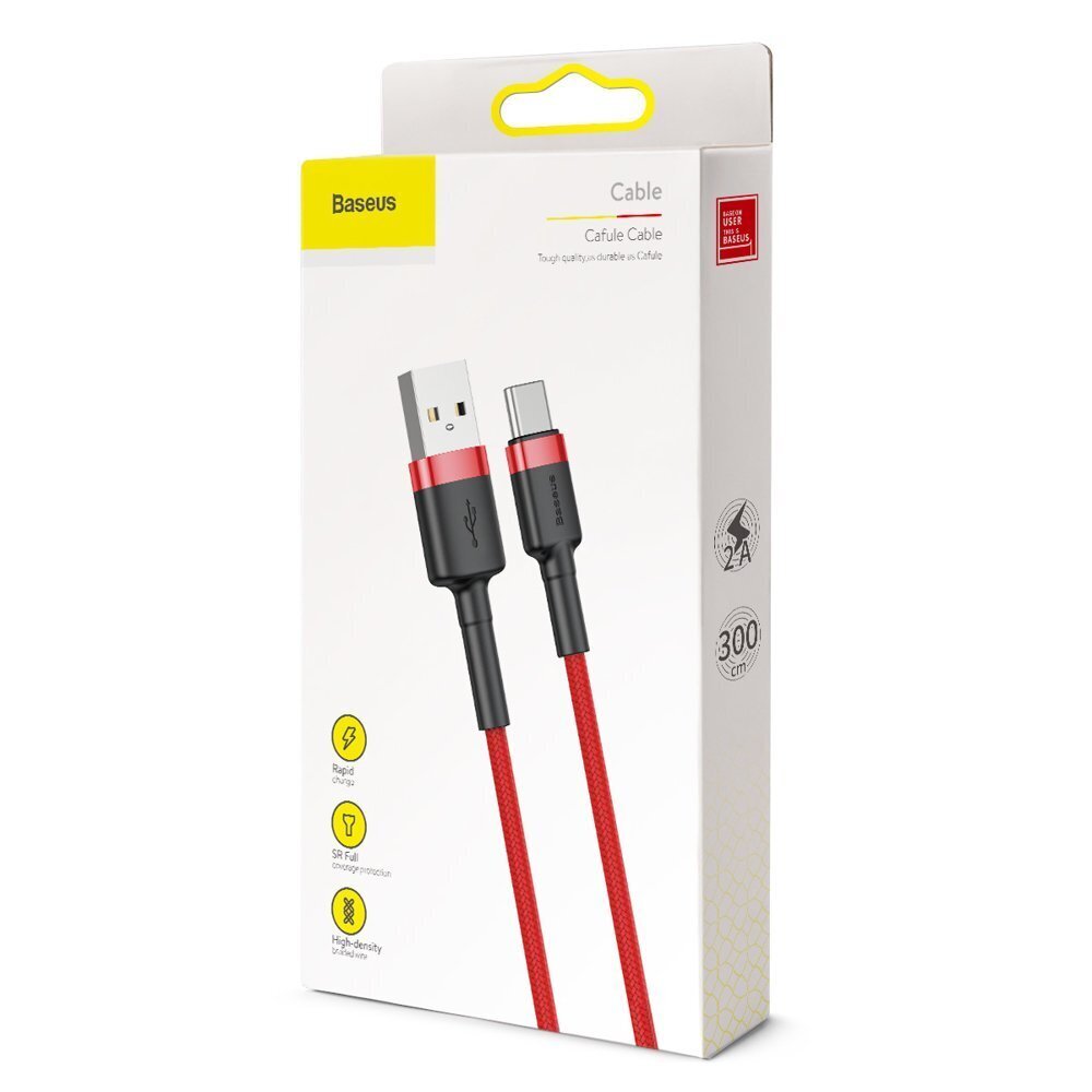 Kaapeli Baseus USB Nylon Braided Wire Usb / Usb-C Qc3.0 2A 3m, punainen CATKLF-U09 hinta ja tiedot | Puhelinkaapelit | hobbyhall.fi