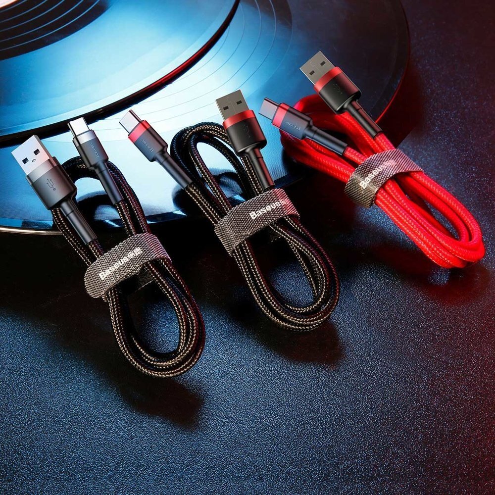 Kaapeli Baseus USB Nylon Braided Wire Usb / Usb-C Qc3.0 2A 3m, punainen CATKLF-U09 hinta ja tiedot | Puhelinkaapelit | hobbyhall.fi