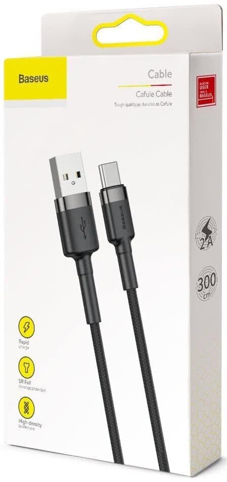 USB-C kaapeli 2A 3M, musta-harmaa hinta ja tiedot | Puhelinkaapelit | hobbyhall.fi