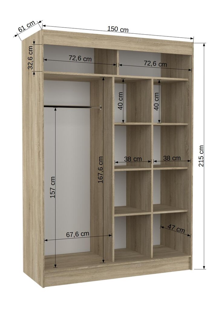 Vaatekaappi Adrk Furniture Karen 150 cm, tammen värinen/musta hinta ja tiedot | Kaapit | hobbyhall.fi