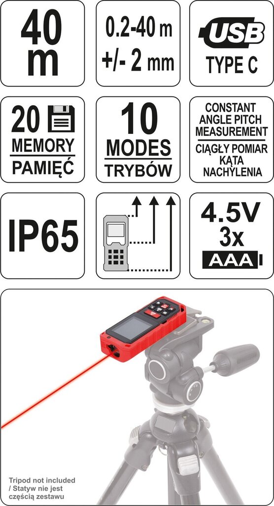 Laseretäisyysmittari Yato (YT-73126) hinta ja tiedot | Käsityökalut | hobbyhall.fi