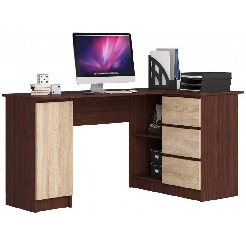 Työpöytä NORE B20, oikea, tummanruskea/tammi hinta ja tiedot | Tietokonepöydät ja työpöydät | hobbyhall.fi