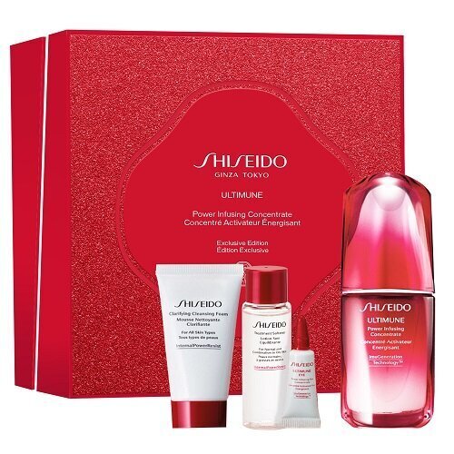 Setti Shiseido Ultimune: kasvoseerumi, 50 ml + kasvovaahto, 15 ml + kasvovoide, 30 ml + silmäseerumi, 3 ml. hinta ja tiedot | Kasvoöljyt ja seerumit | hobbyhall.fi