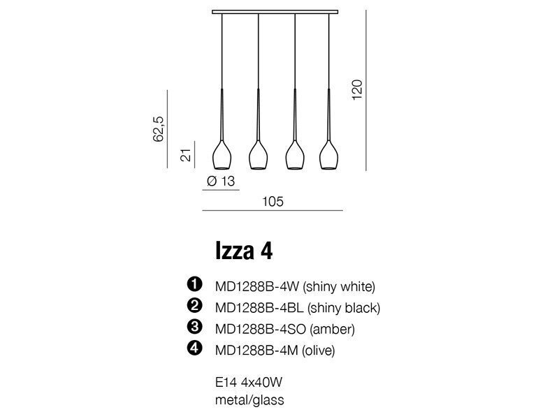 AZZARDO AZ0100 IZZA 4 (SHINY CZARNY) MD1288B-4-SBK hinta ja tiedot | Riippuvalaisimet | hobbyhall.fi