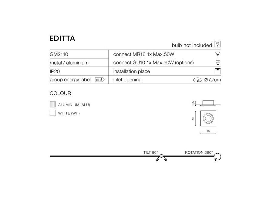 Upotettava valaisin AZzardo Editta AZ0807 hinta ja tiedot | Upotettavat valaisimet ja LED-valaisimet | hobbyhall.fi