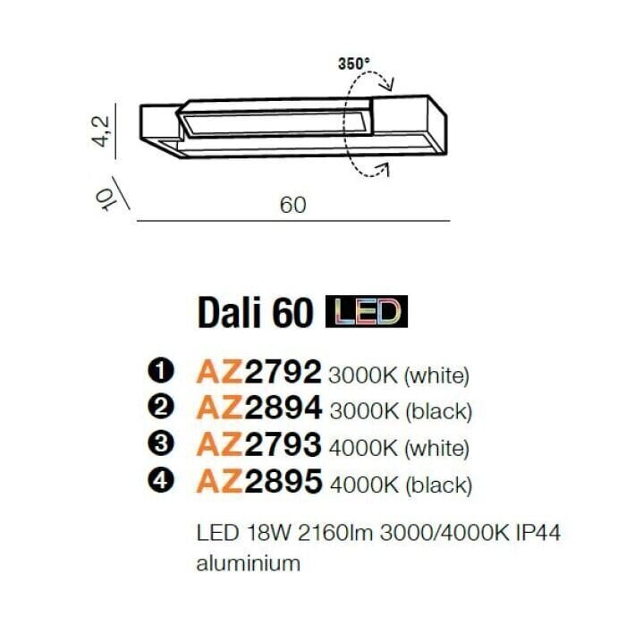 Kylpyhuoneen seinävalaisin AZzardo Dali AZ2792 hinta ja tiedot | Seinävalaisimet | hobbyhall.fi