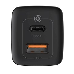 Baseus GaN CCGAN2L-B01 matkalaturi USB/USB-C/65W/5A/Quick Charge 3.0 musta hinta ja tiedot | Puhelimen laturit | hobbyhall.fi