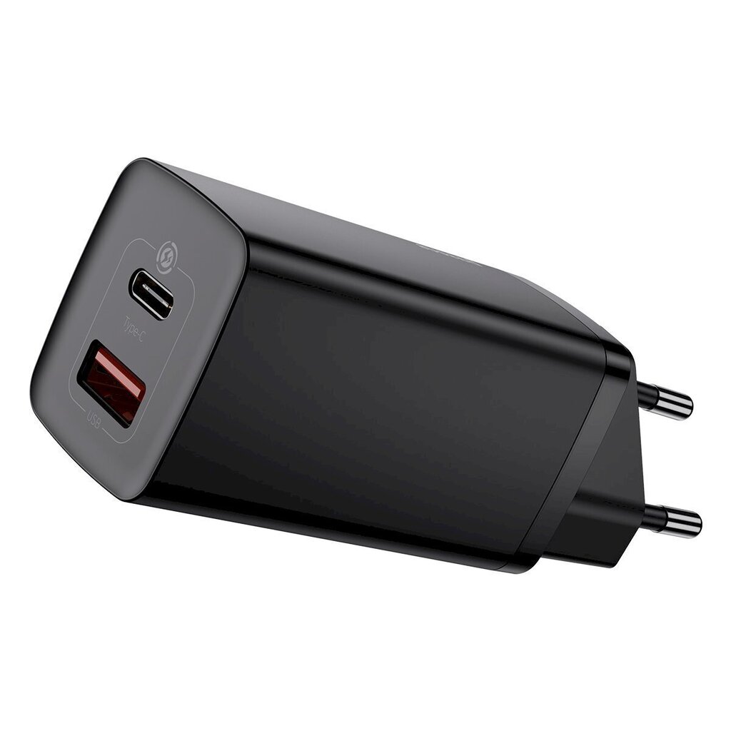 Baseus GaN CCGAN2L-B01 matkalaturi USB/USB-C/65W/5A/Quick Charge 3.0 musta hinta ja tiedot | Puhelimen laturit | hobbyhall.fi