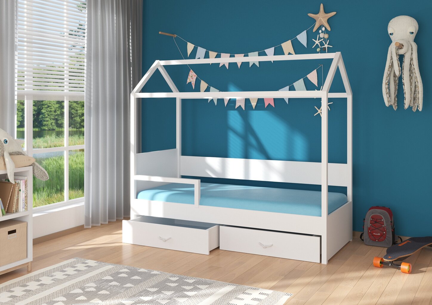 ADRK Furniture Otello-sänky sivusuojalla, 80 x 180 cm, tummanruskea/valkoinen hinta ja tiedot | Lastensängyt | hobbyhall.fi