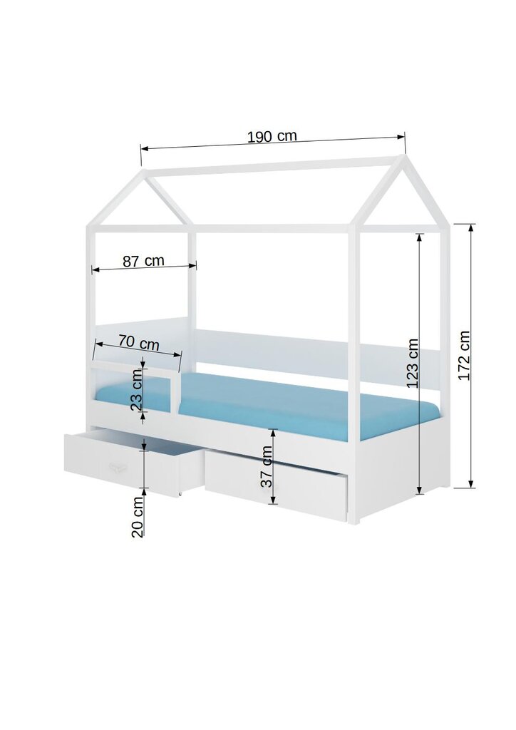 ADRK Furniture Otello-sänky sivusuojalla, 80 x 180 cm, tummanruskea/valkoinen hinta ja tiedot | Lastensängyt | hobbyhall.fi