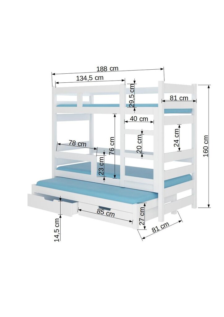 Sänky ADRK Furniture Karlo, harmaa hinta ja tiedot | Lastensängyt | hobbyhall.fi