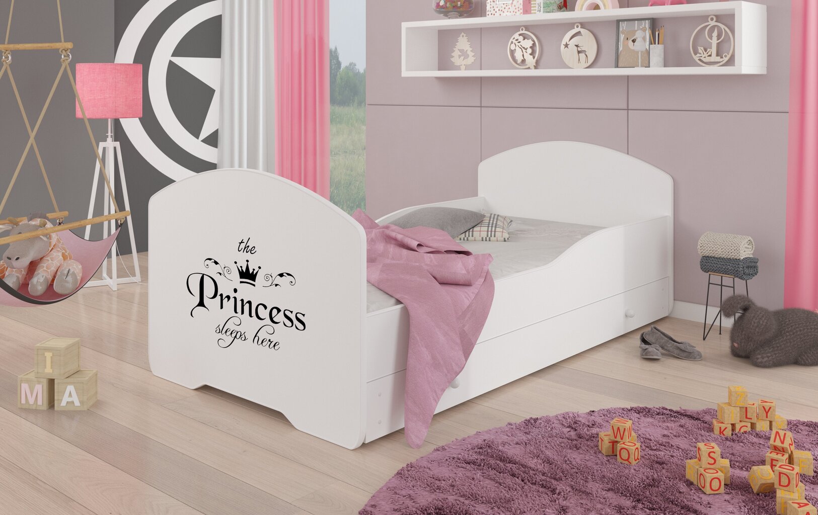 Sänky ADRK Furniture Pepe Princess Black, 140x70 cm, valkoinen hinta ja tiedot | Lastensängyt | hobbyhall.fi